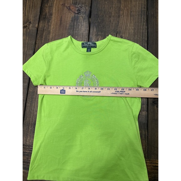 Lauren Ralph Lauren Top Womens PXS Green, Crest Logo, Short Sleeve Crew Neck - Picture 4 of 5